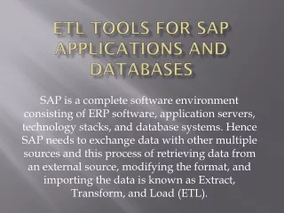ETL Tools for SAP Applications and Databases