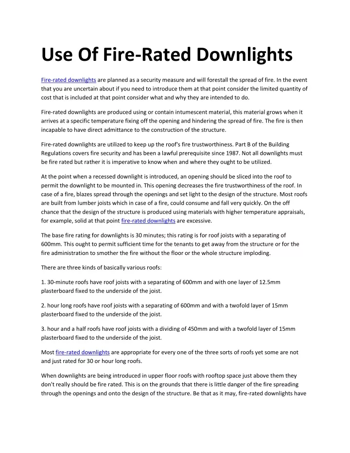 use of fire rated downlights