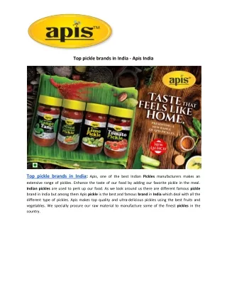 Top pickle brands in India - Apis India