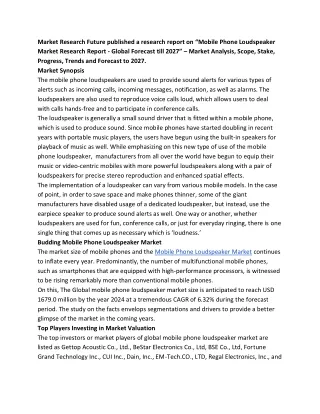 market research future published a research
