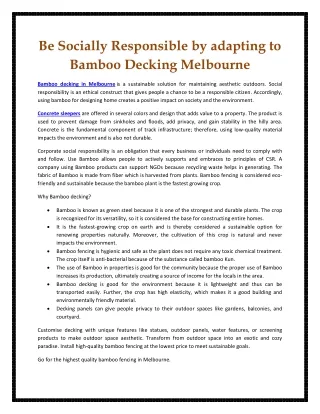 Be Socially Responsible by adapting to Bamboo Decking Melbourne