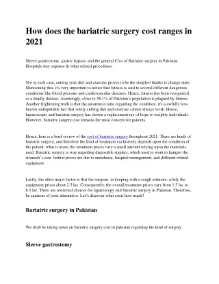How does the bariatric surgery cost ranges in 2021
