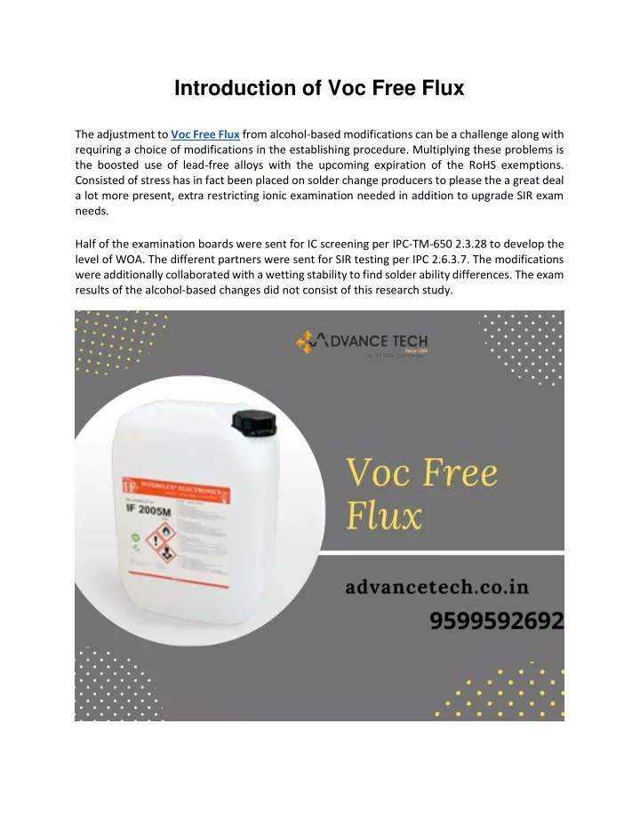 introduction of voc free flux