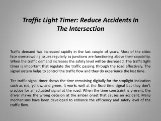 Traffic Light Timer: Reduce Accidents In The Intersection