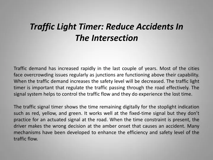 traffic light timer reduce accidents