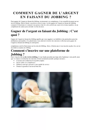 COMMENT GAGNER DE L’ARGENT EN FAISANT DU JOBBING ?