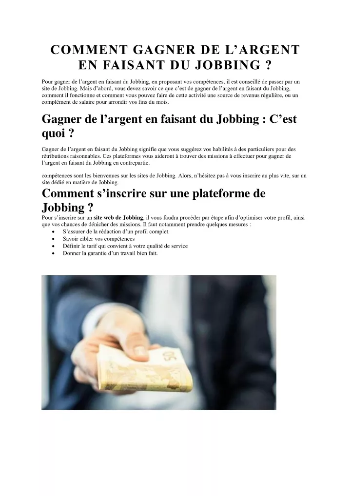 comment gagner de l argent en faisant du jobbing