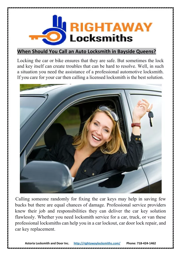 when should you call an auto locksmith in bayside