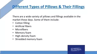 Different types of pillows and their fillings