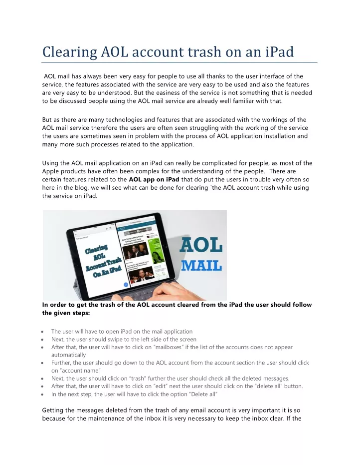 clearing aol account trash on an ipad