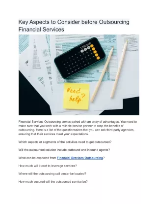 Key Aspects to Consider before Outsourcing Financial Services