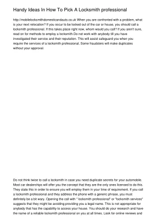 handy ideas in how to pick a locksmith