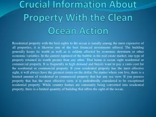 Crucial Information About Property With the Clean Ocean Action