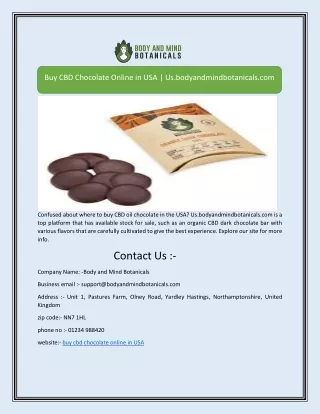 Buy CBD Chocolate Online in USA | Us.bodyandmindbotanicals.com