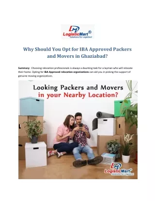 Why Should You Opt for IBA Approved Packers and Movers in Ghaziabad?