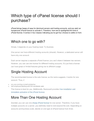 which type of cpanel license should i purchase