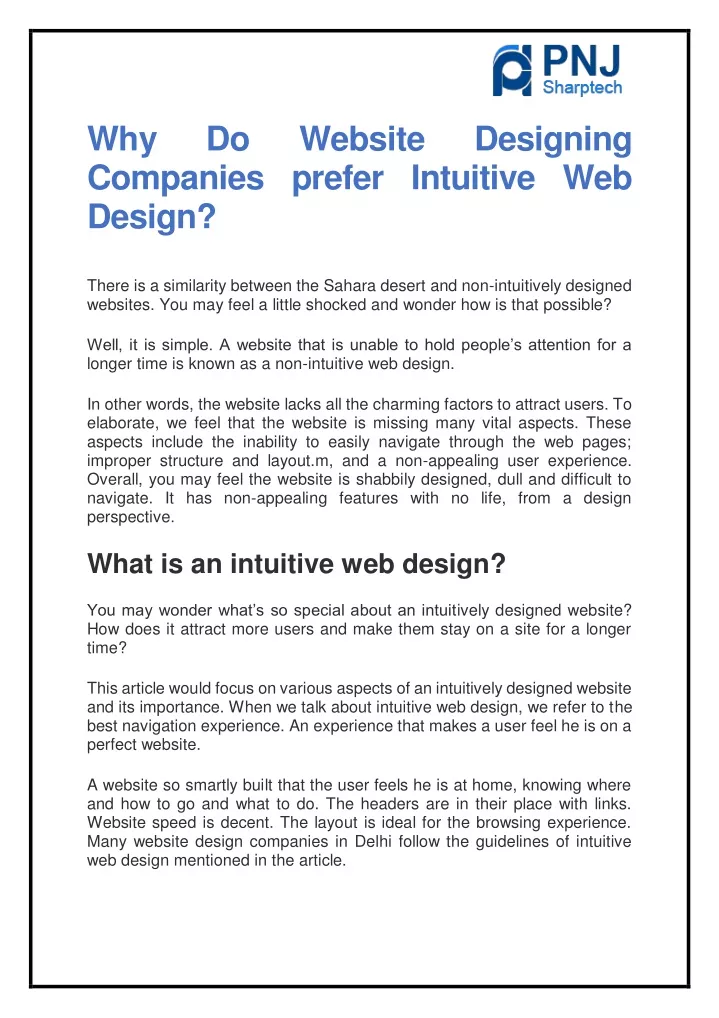 why companies prefer intuitive web design
