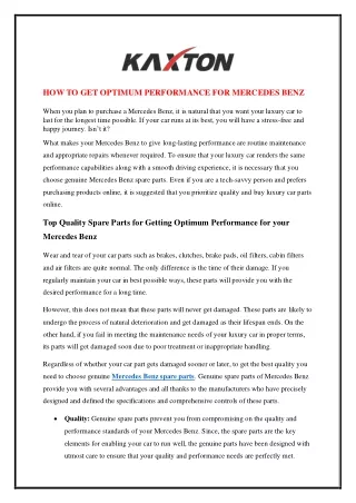HOW TO GET OPTIMUM PERFORMANCE FOR MERCEDES BENZ