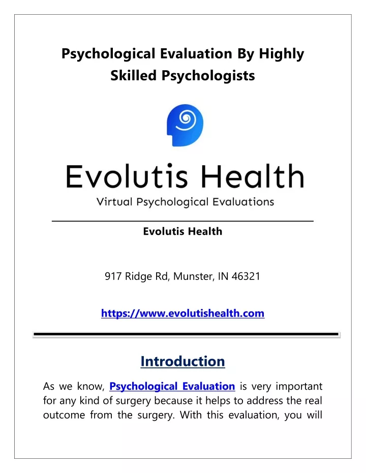 psychological evaluation by highly skilled