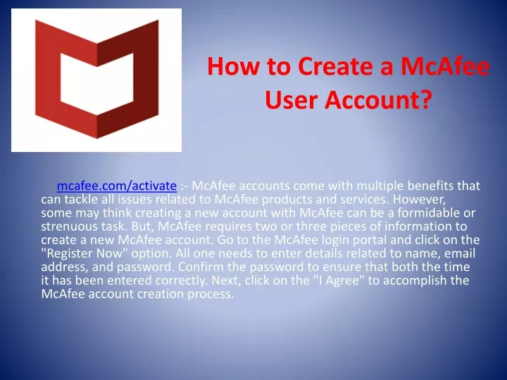 how to create a mcafee user account