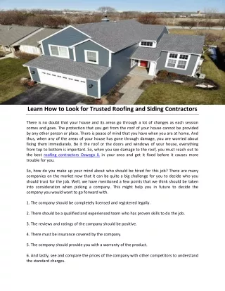 Learn How to Look for Trusted Roofing and Siding Contractors