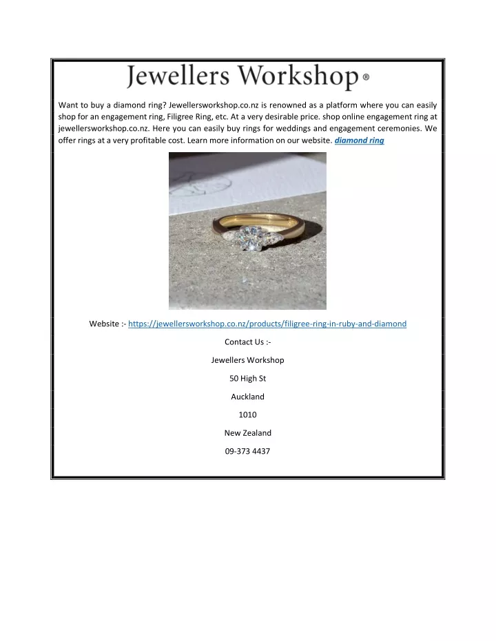 want to buy a diamond ring jewellersworkshop
