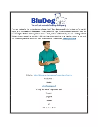 Get Printed Polo Shirts | BluDog