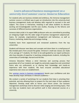 learn advanced business management