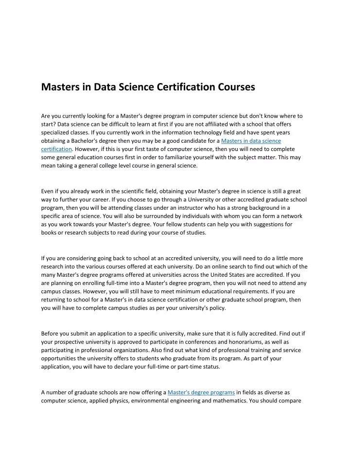 masters in data science certification courses