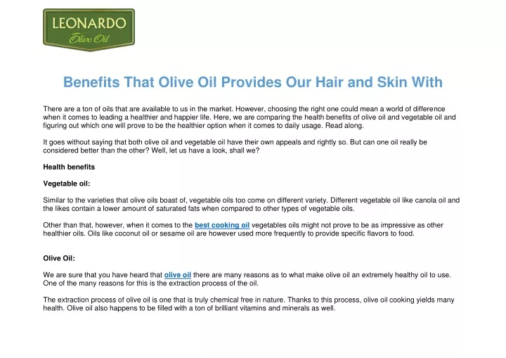 benefits that olive oil provides our hair