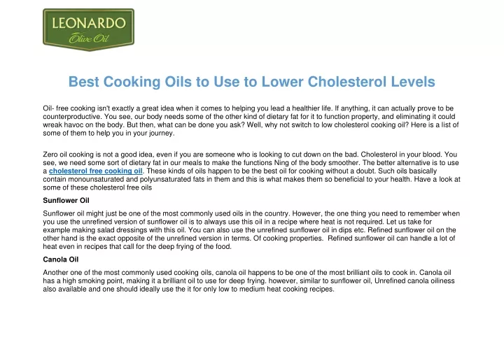 best cooking oils to use to lower cholesterol