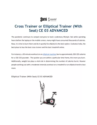 Cross Trainer or Elliptical Trainer (With Seat) CE 03 ADVANCED