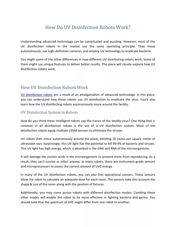 how do uv disinfection robots work