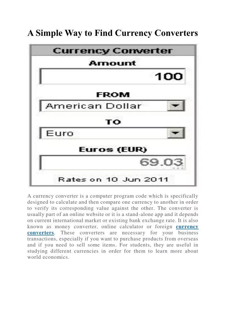 a simple way to find currency converters