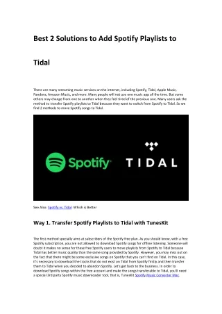 Best 2 Solutions to Add Spotify Playlists to Tidal