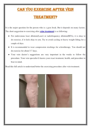can you exercise after vein can you exercise