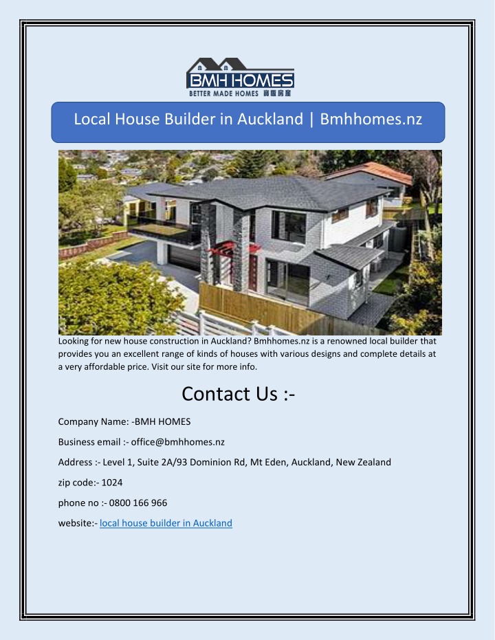 local house builder in auckland bmhhomes nz