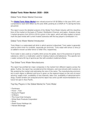 global tonic water market 2020 2026