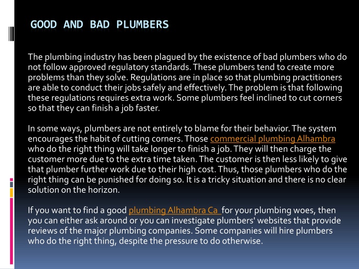 good and bad plumbers