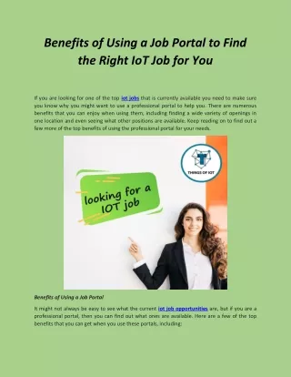 Benefits of Using a Job Portal to Find the Right IoT Job for You