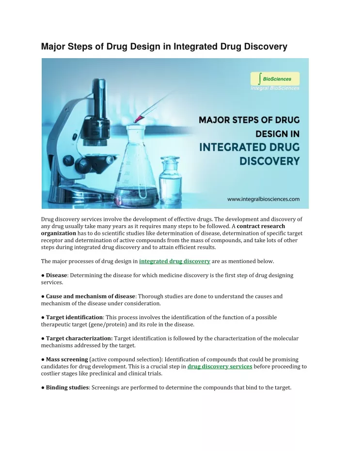 major steps of drug design in integrated drug