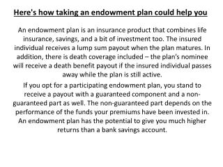 Here's how taking an endowment plan could help you