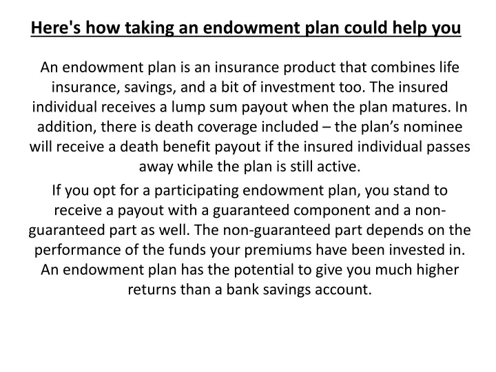 here s how taking an endowment plan could help you