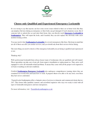 Choose only Qualified and Experienced Emergency Locksmith