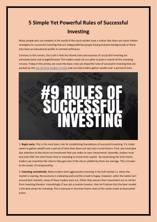 5 Simple Yet Powerful Rules of Successful Investing