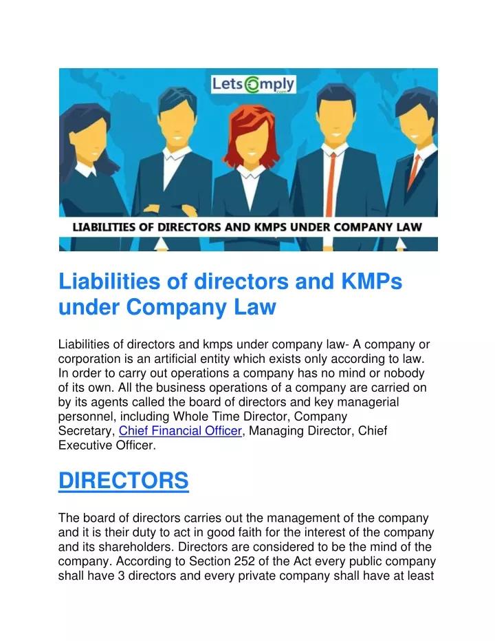 liabilities of directors and kmps under company