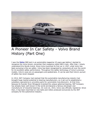 A Pioneer In Car Safety Volvo Brand History Part One