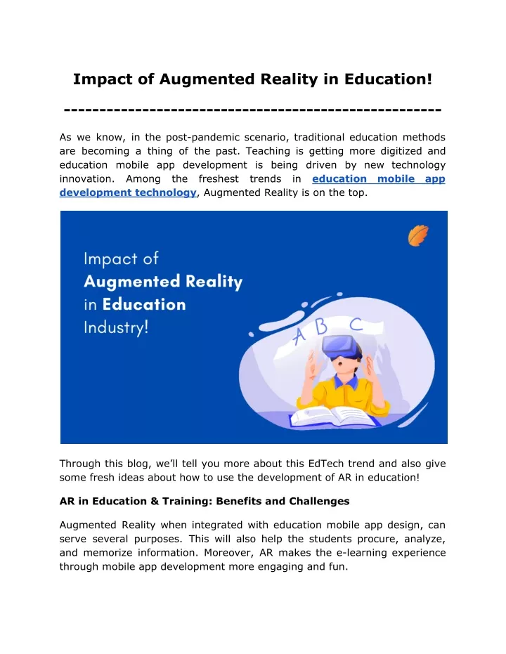 impact of augmented reality in education