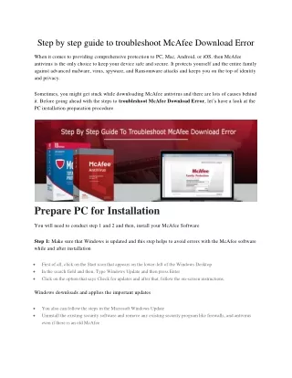 Step by step guide to troubleshoot McAfee Download Error