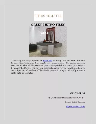 Buy Green Metro Tiles Online | Tiles Deluxe